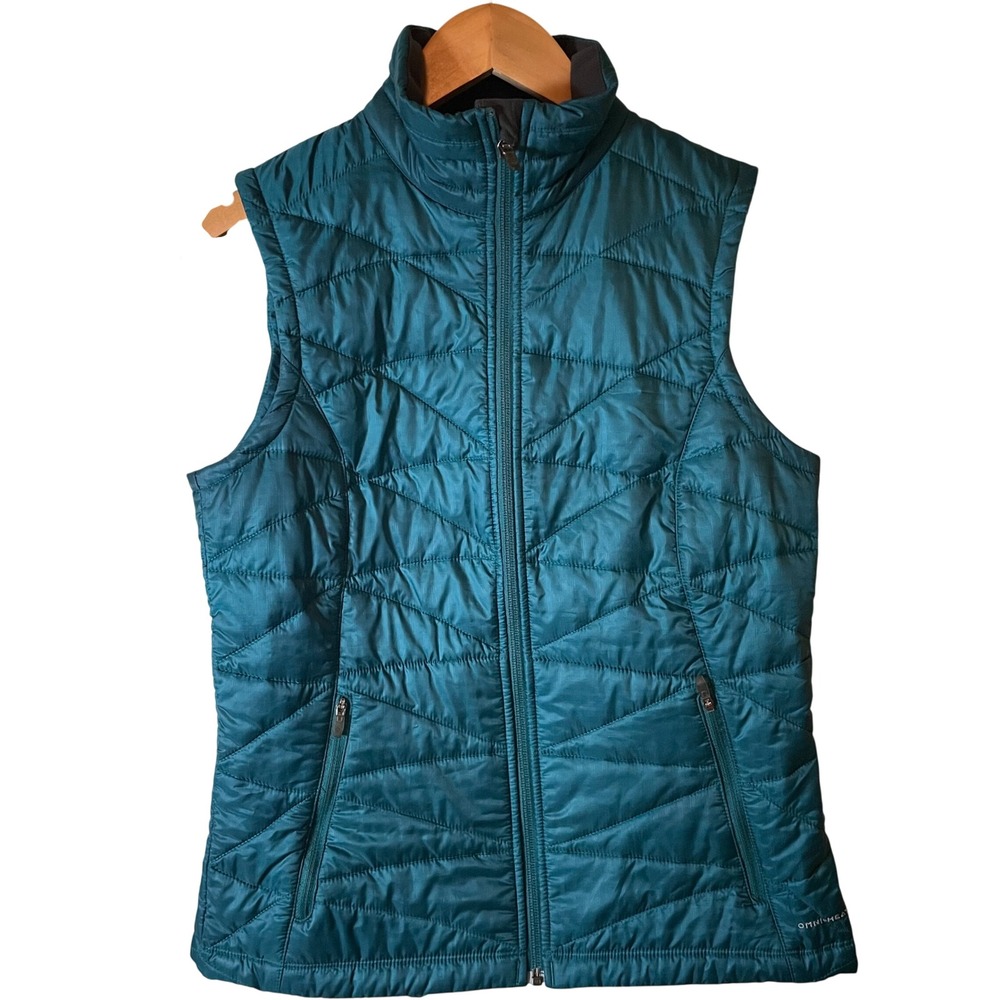 Columbia Womens Omni-Heat Puffer Vest Small Teal Quilted Full Zip Omni-Shield